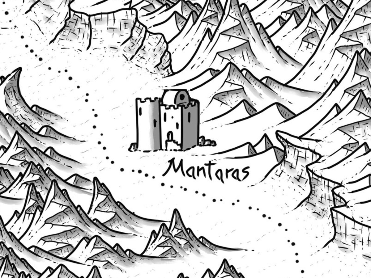 La torre di Mantaras lungo la strada, sulla mappa