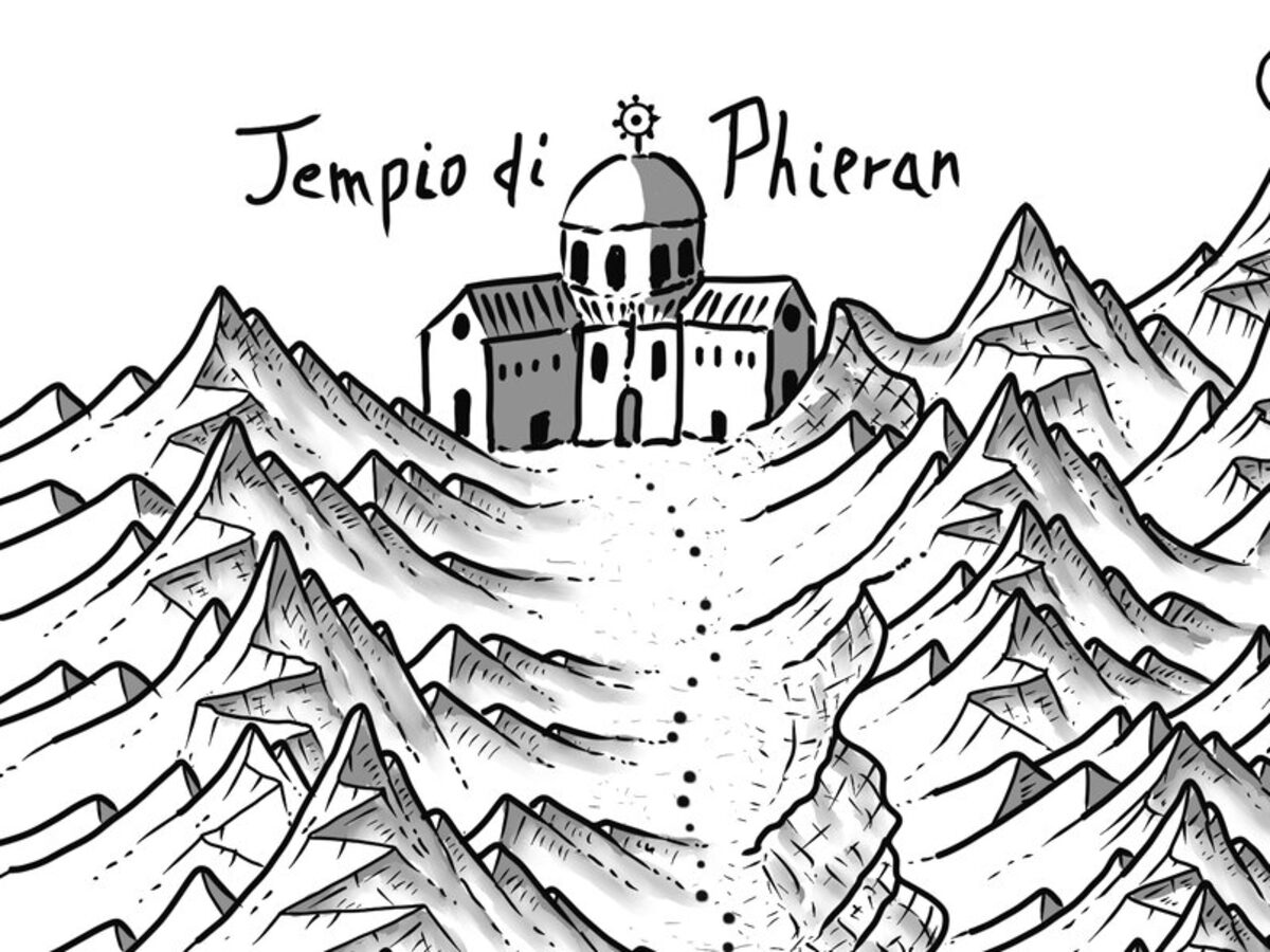 Il Tempio di Phieran in cima alla strada, sulla mappa